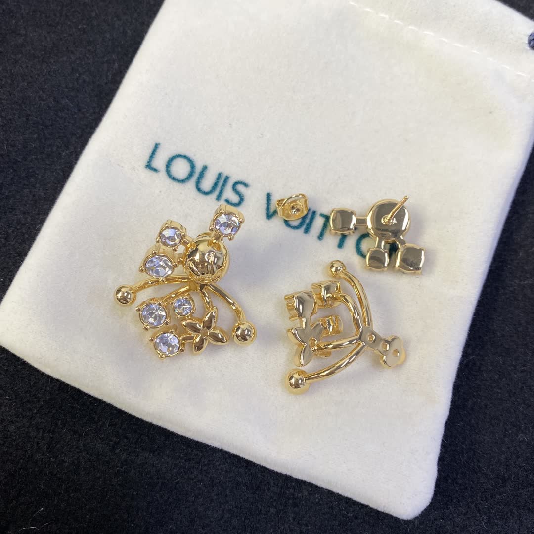 Louis Vuitton Elegant Gold and Crystal Earrings